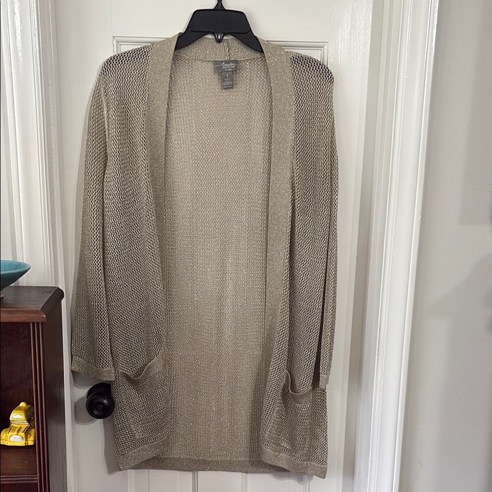 Chico's - Travelers by Chico - Women's Beige/Gold Sweater Cardigan - size 1
